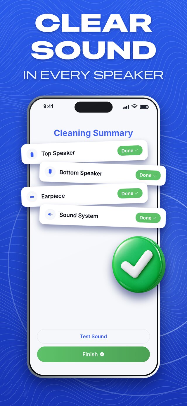 Speaker Cleaner app cleaning summary showing every speaker done