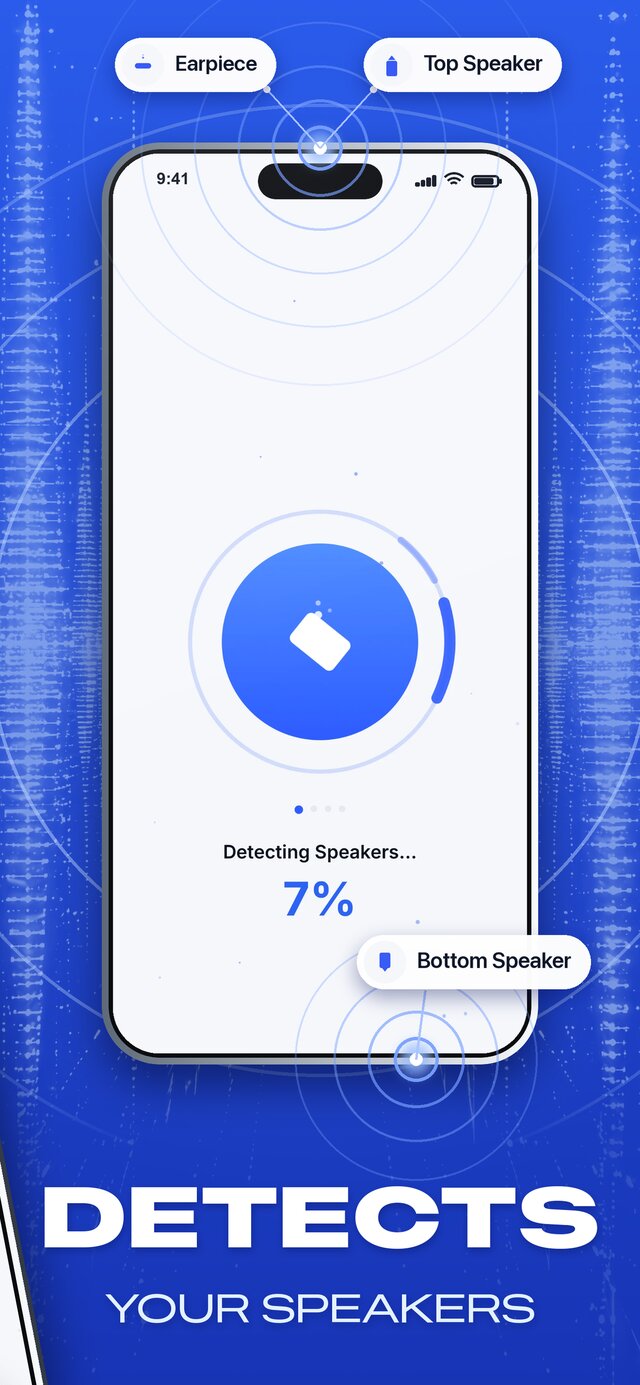 Speaker Cleaner app detecting the earpiece, top speaker and bottom speaker